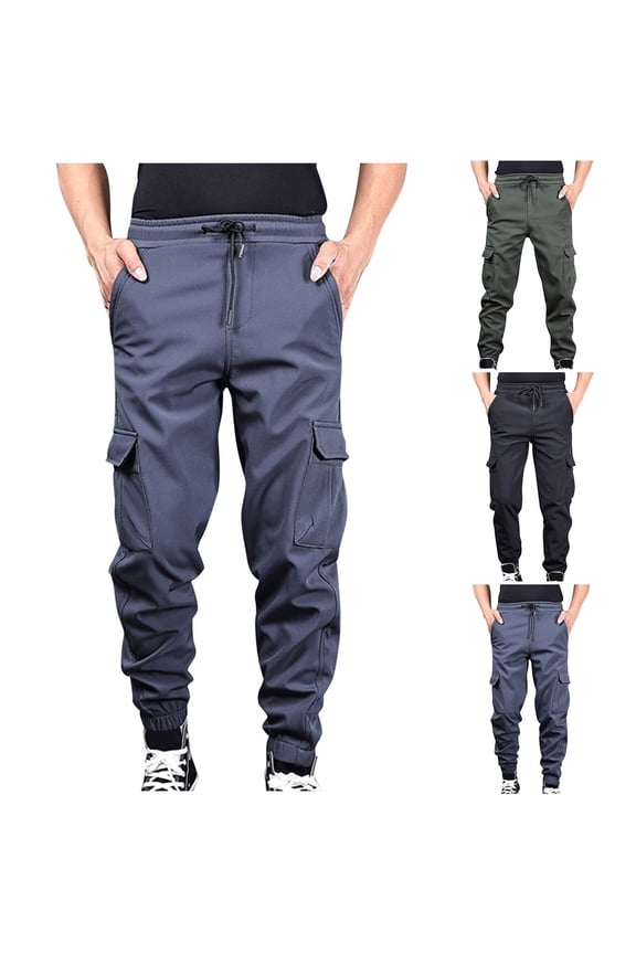 Men's Workwear Pants with Fallow Pockets and Elastic Waist Binding Leg for Casual Daily Hiking Fishing Outdoor Utility Modern Fashion Essential | AESTIVO,Black 2XL