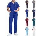 thumbnail image 1 of Men's Workwear Scrubs 2-Piece Set, Comfortable Solid Color Short Sleeve Top and Pants, Nursing Uniform For Healthcare Professional Duty,Light Blue,2XL, 1 of 6