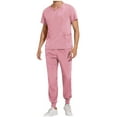 thumbnail image 1 of Men's Workwear Scrubs Set Stretch Short Sleeve Scrub Tops Drawstring Jogger Pants with Pockets, 1 of 7