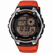 Men's World Time Watch, Orange Resin Strap