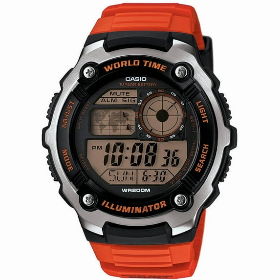 Men's World Time Watch, Orange Resin Strap