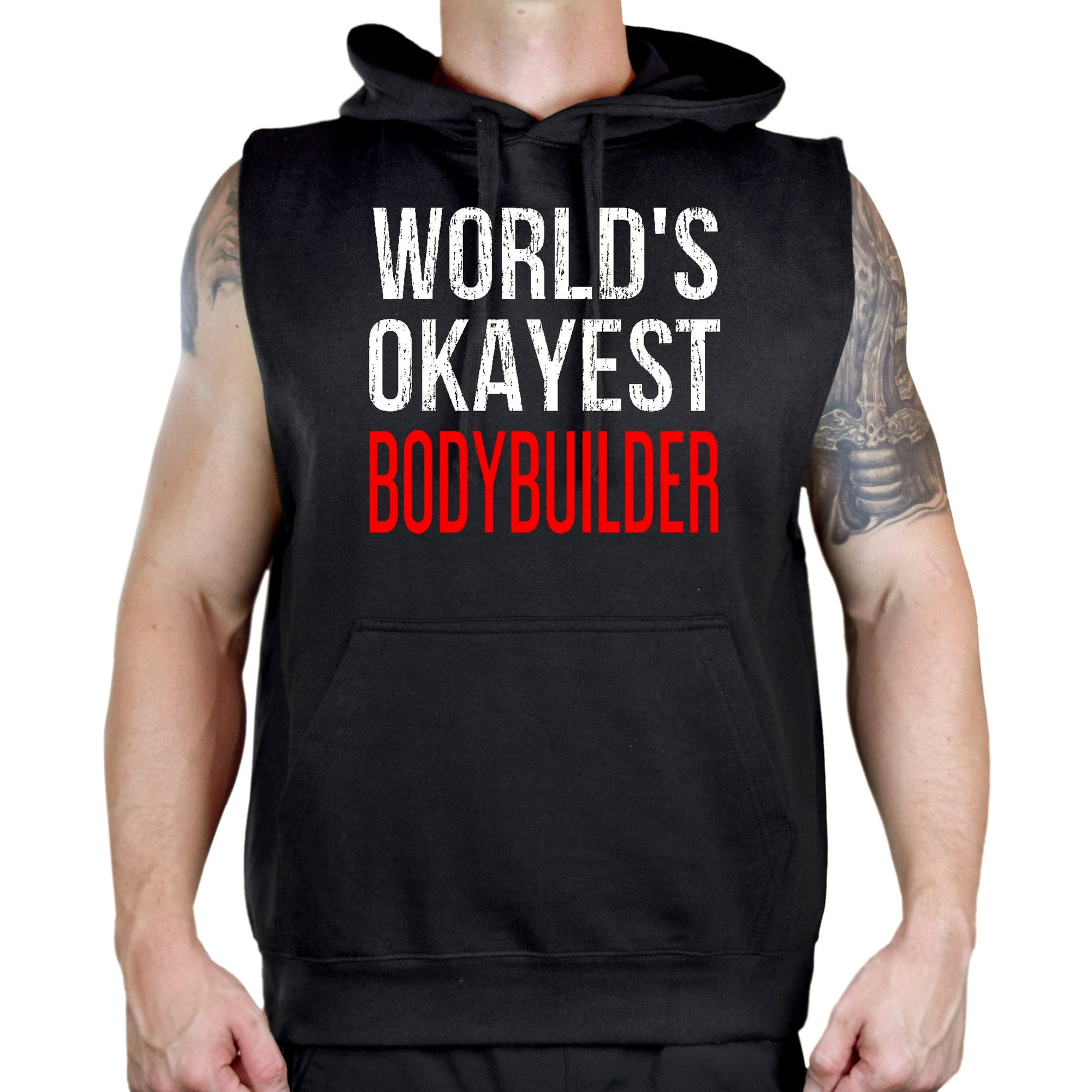 Men's World's Okayest Bodybuilder TV46 Sleeveless Vest Hoodie 2X