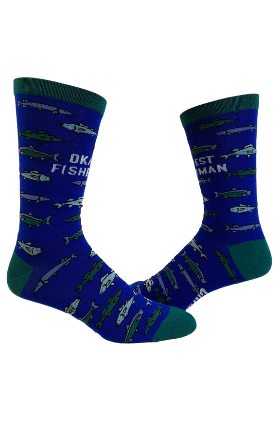 Men's World's Okayest Fisherman Socks Funny Fathers Day Angler Graphic Novelty Footwear