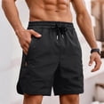thumbnail image 1 of Men's Woven Athletic Shorts, Elastic Drawstring Waist Shorts with Zippered Pockets and Split Hem Quick Dry Beach Vacation Shorts Black 5XL, 1 of 9