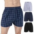 thumbnail image 1 of Men's Woven Boxer Shorts 3-Pack - 5 Plaid Patterns, Premium Cotton, Comfortable Elastic Waist, Button Fly, Casual Underwear for Daily Wear, Black Navy pack, 3XL, 1 of 8