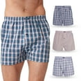 thumbnail image 1 of Men's Woven Boxer Shorts 3-Pack - 5 Plaid Patterns, Premium Cotton, Comfortable Elastic Waist, Button Fly, Casual Underwear for Daily Wear, Navy Plaid Pack, L, 1 of 8