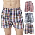 thumbnail image 1 of Men's Woven Boxer Shorts 3-Pack - 5 Plaid Patterns, Premium Cotton, Comfortable Elastic Waist, Button Fly, Casual Underwear for Daily Wear, Red Plaid Pack, M, 1 of 8