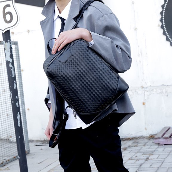 Men's Woven Business Casual Backpack Travel Large Capacity,Black