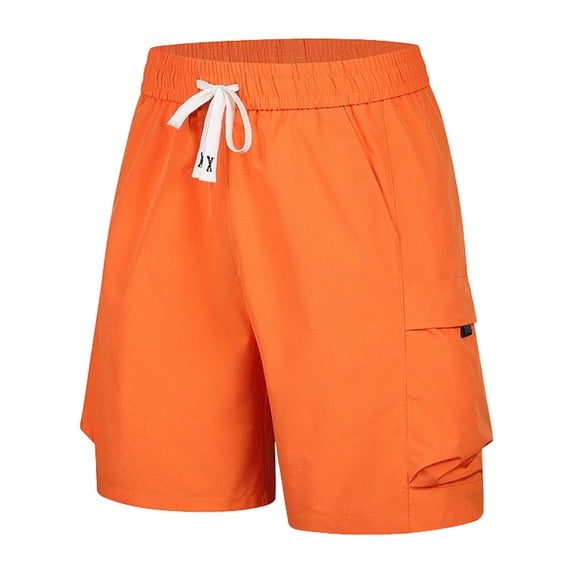 Men's Woven Cargo Shorts, Elastic Drawstring Waist Shorts with Side Cargo Large Pockets and Casual Fit Outdoor Hiking Everyday Wear Orange M