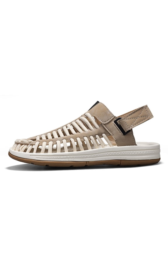 Men's Woven Closed-Toe Sandals, Breathable Beige and Tan Casual Summer Shoes