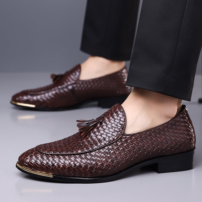 brown pointed dress shoes Men's Woven Leather Tassel Loafers not courier services collection:Non-Leather Royal Blue V Neckline Color:Lillac