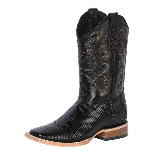 Men's Woven Print Leather Classic Western Cowboy Boots 'El General' Black Color 41790