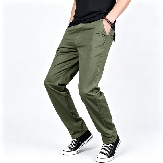 Men's Woven Twill Cargo Pants Straight Leg Elastic Drawstring Waist 4 Functional Pockets S-XXL