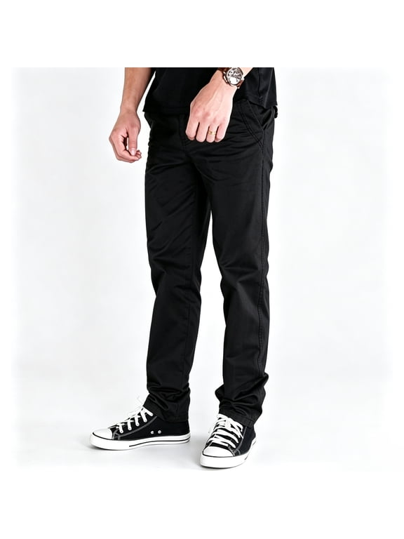 Men's Woven Twill Cargo Pants Straight Leg Elastic Drawstring Waist 4 Functional Pockets S-XXL