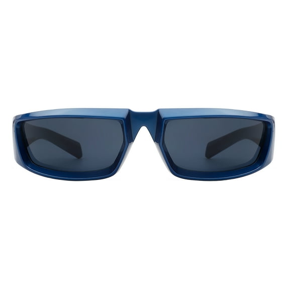 Men's Wrap Around Rectangular Sunglasses Bold Futuristic Biker Shades UV400 Blue