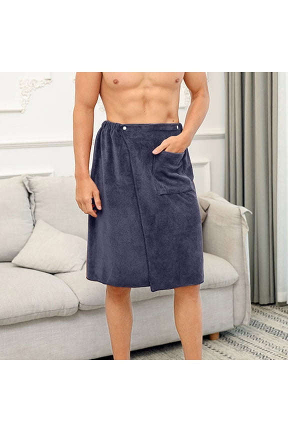 Men's Wrap Towel Snap Bath Towels Absorbent Short Robes After Shower Swimming Classic Knee Length Bath Wrap with Pockets Gray One Size
