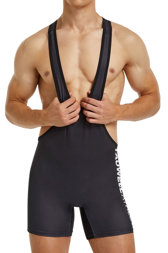 Men's Wrestling Athletic Singlet Supporters Slim Fit Sport Bodysuit Standard Boxers Bodywear Leotard Jumpsuits Jockstrap Black X-Large