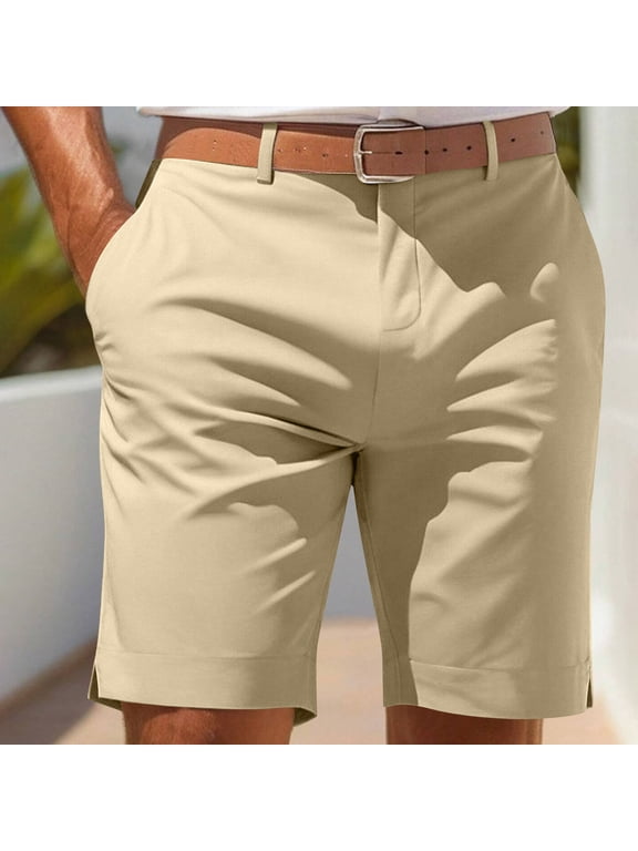 Men's Wrinkle-Resistant Golf Shorts,with Side Pockets Regular Fit, Stretch Commute & Office Dressy Shorts for Business Casual Beige L