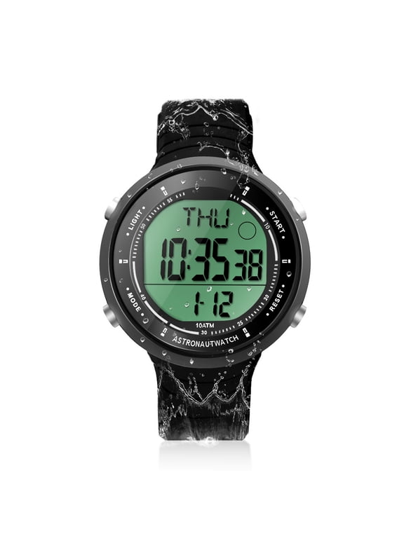 Men's Wrist Watch 330ft Waterproof for Swimming and Diving with Alarm, Stopwatch, Timer, Countdown, Dual Time Zone, Calendar, Backlight, 12 or 24 Hours Format, Big Face
