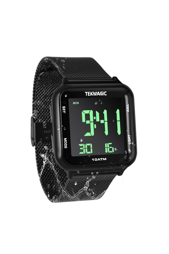 Men's Wrist Watch Stainless Steel Band 10 ATM Waterproof for Swimming and Diving with Alarm Clock, Stopwatch, Timer, Dual Time Zone, Calendar, Backlight, 12 or 24 Hours Format