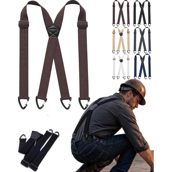 Men's X-Back Suspenders with Hook Clips | Heavy Duty Work Suspenders for Men, 4-Clip Belt Loop Suspenders with 1.5-Inch Adjustable Straps, Under Clothing, Big & Tall