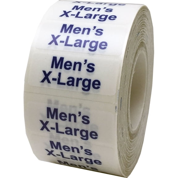 Men's X-Large Clear Clothing Size Strip Stickers, 1.25 x 5 Inches in Size, 125 Labels on a Roll