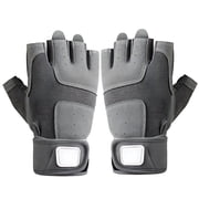 Mens XL Gray Half Finger Fitness Gloves, Extended Wrist Support, Anti-Abrasion, Breathable, Anti-Slip Palm, for Gym, Cycling, Sports