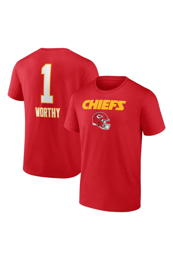 Men's Xavier Worthy Red Kansas City Chiefs Name & Number Team Wordmark T-Shirt