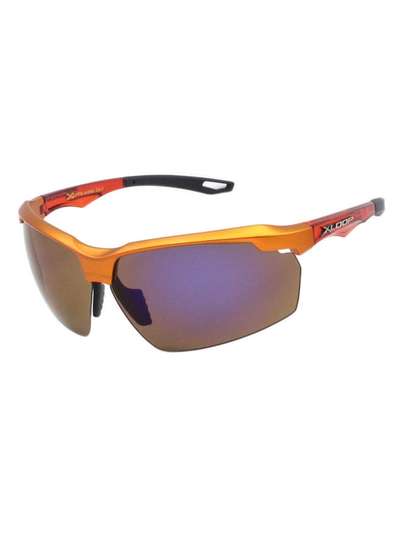 Men's Xloop Sunglasses Half Rim Shield Wrap Around Sports Shades UV400 Orange