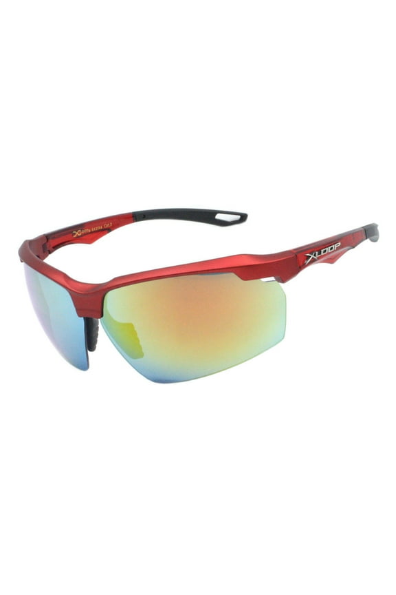 Men's Xloop Sunglasses Half Rim Shield Wrap Around Sports Shades UV400 Red