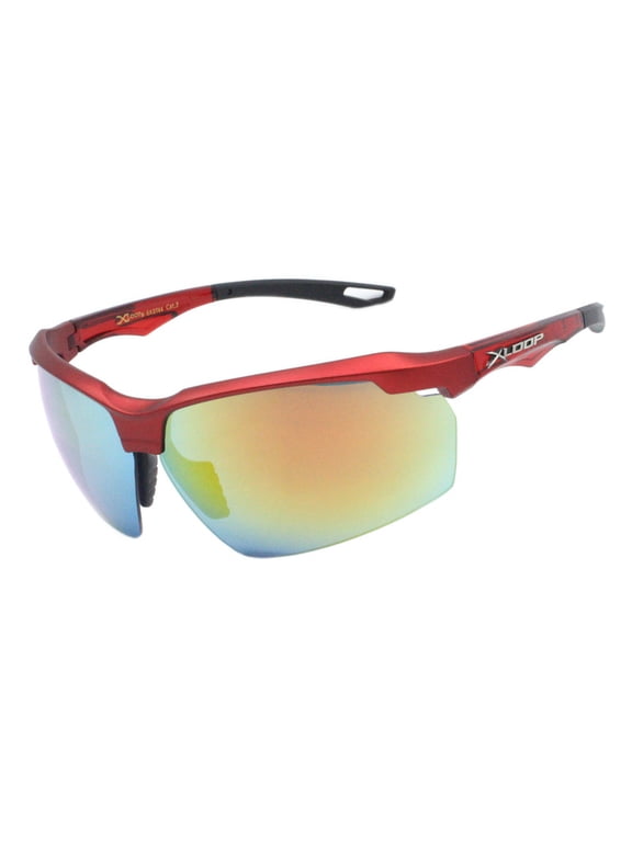 Men's Xloop Sunglasses Half Rim Shield Wrap Around Sports Shades UV400 Red
