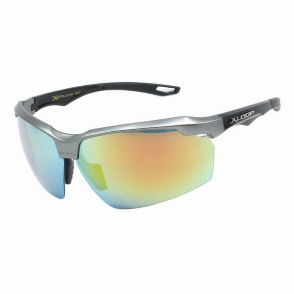Men's Xloop Sunglasses Half Rim Shield Wrap Around Sports UV400 Gunmetal, Orange