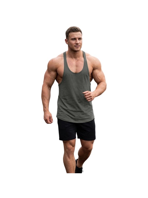 Men's Y Back Stringer Vest Sleeveless Gym Workout Shirt Breathable Athletic Training Tank Top
