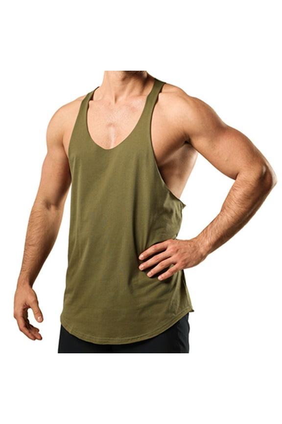 Men's Y-Back Workout Tank Tops Athletic Muscle Gym Tank Top Summer Fitness Bodybuilding Stringer Sleeveless T-Shirts