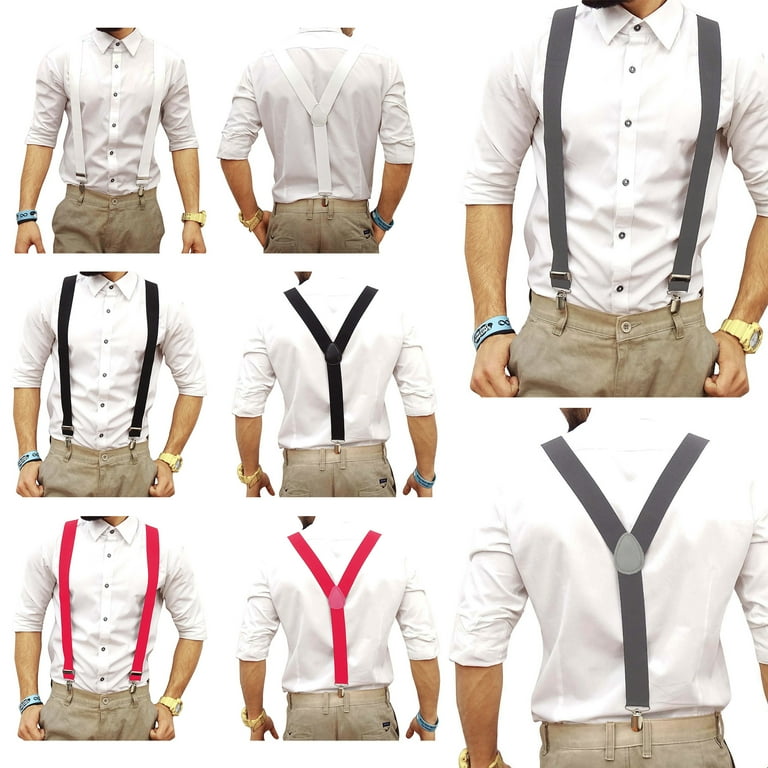 Men's Y-Shape Suspender Clip Elastic Wide Suspenders Perfect For Both  Casual & Formal, Gray