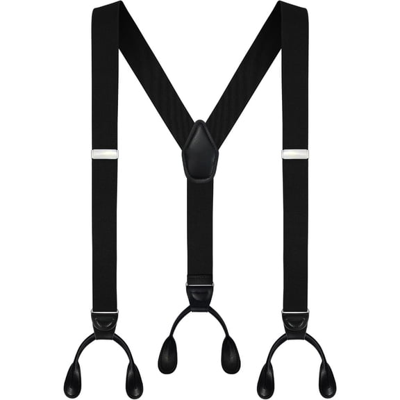 Men's Y-Style 6-Clip Leather End Suspenders, Adjustable Non-Slip Elastic Braces for Business & Casual Wear