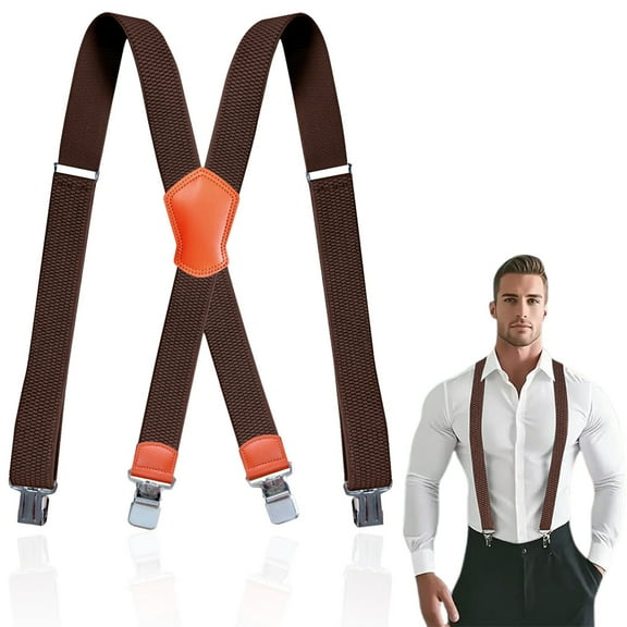 Men’s Y-shape 1.5 Inch Suspender -4 Metal Clips, Elastic Straps