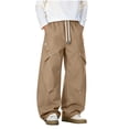 thumbnail image 1 of Men's Y2K Baggy Parachute Pants Track Pants, Quick Dry Open Bottom Wide Leg Jogger Trousers with Big Pockets Elastic Drawstring Waist for Gym Hiking Daily Casual Wear, 1 of 7
