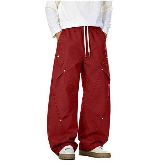 Men's Y2K Baggy Parachute Pants Track Pants, Quick Dry Open Bottom Wide Leg Jogger Trousers with Big Pockets Elastic Drawstring Waist for Gym Hiking Daily Casual Wear