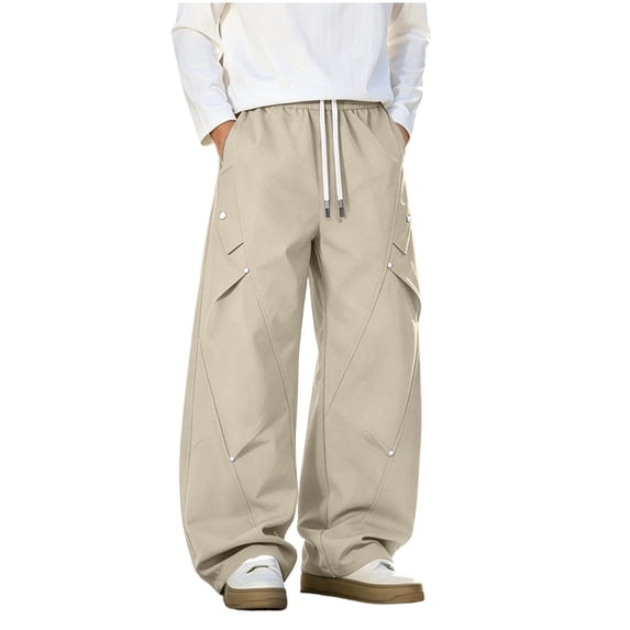 Men's Y2K Baggy Parachute Pants Track Pants, Quick Dry Open Bottom Wide Leg Jogger Trousers with Big Pockets Elastic Drawstring Waist for Gym Hiking Daily Casual Wear