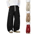 thumbnail image 1 of Men's Y2K Baggy Parachute Pants Track Pants, Quick Dry Open Bottom Wide Leg Jogger Trousers with Big Pockets Elastic Drawstring Waist for Gym Hiking Daily Casual Wear, 1 of 7