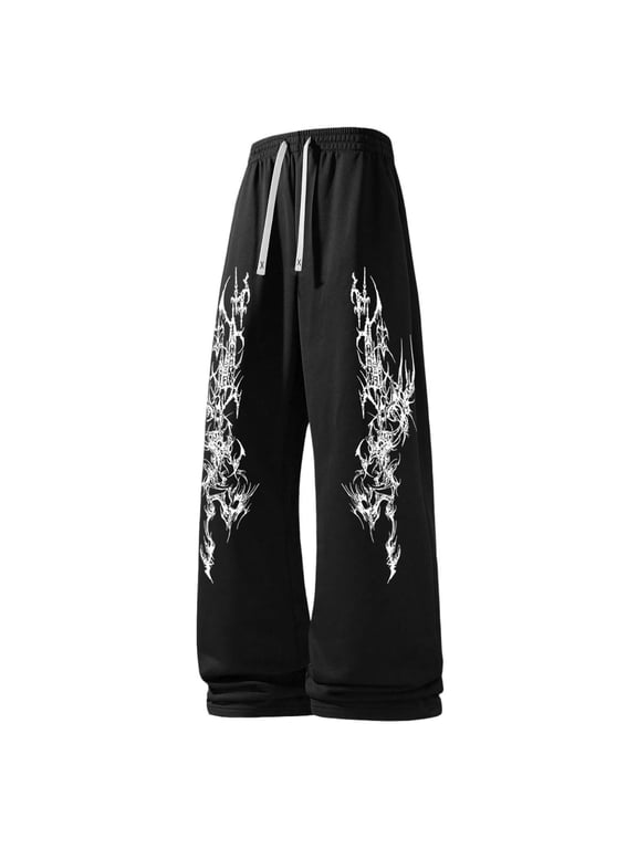 Men's Goth Y2K Baggy Sweatpants, Japanese Dragon Print Gothic Streetwear Joggers, Casual Loose Fit Pants for Daily Wear