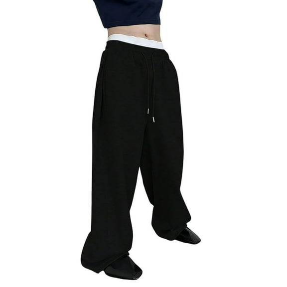 Men's Y2K Baggy Sweatpants - Streetwear Wide Leg Open Bottom Joggers with Pockets, Yoga & Gym Track Pants Black L