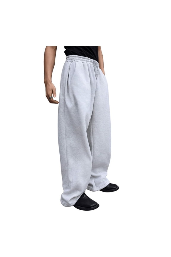 Men's Y2K Baggy Sweatpants - Streetwear Wide Leg Open Bottom Joggers with Pockets, Yoga & Gym Track Pants Light Gray L