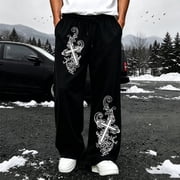 Men's Y2K Gothic Cross Print Pants   Versatile Elastic Waist Casual Trousers in Sizes S-L, for Daily Streetwear and Urban Fashion