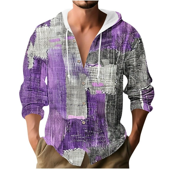 Men's Y2K Vintage Linen Hoodie Shirt - Button Down Beach Top | Oversized Graphic Print for Summer Casual & Streetwear