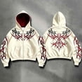 thumbnail image 1 of Men's Y2k Goth Graphic Zip Up Hoodies Long Sleeve Grunge Punk Graphic Print Streetwear Oversized Hooded Sweatshirt With Pocket W001-Beige XXXXL, 1 of 7