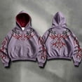 thumbnail image 1 of Men's Y2k Goth Graphic Zip Up Hoodies Long Sleeve Grunge Punk Graphic Print Streetwear Oversized Hooded Sweatshirt With Pocket W001-Purple S, 1 of 7