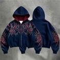 thumbnail image 1 of Men's Y2k Goth Graphic Zip Up Hoodies Long Sleeve Grunge Punk Graphic Print Streetwear Oversized Hooded Sweatshirt With Pocket W002-Dark Blue M, 1 of 7