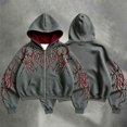 thumbnail image 1 of Men's Y2k Goth Graphic Zip Up Hoodies Long Sleeve Grunge Punk Graphic Print Streetwear Oversized Hooded Sweatshirt With Pocket W002-Grey L, 1 of 7